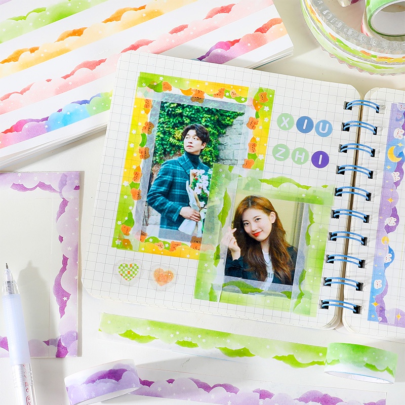 Stiker Kertas / Selotip Washi Gambar Awan Lucu Untuk Dekorasi Handbook DIY