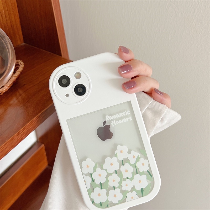 White Romantic Flowers Softcase Case HP Lucu for iphone XS Max XR 11 Pro Max 12 Pro Max 13 Pro Max