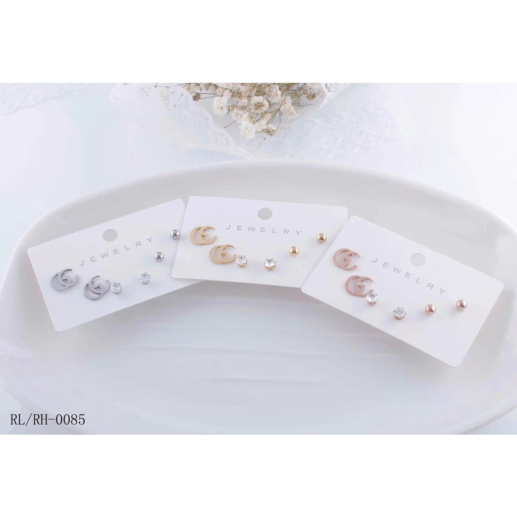 Anting Titanium Permata 3susun Perhiasan Fashion 1517/0085