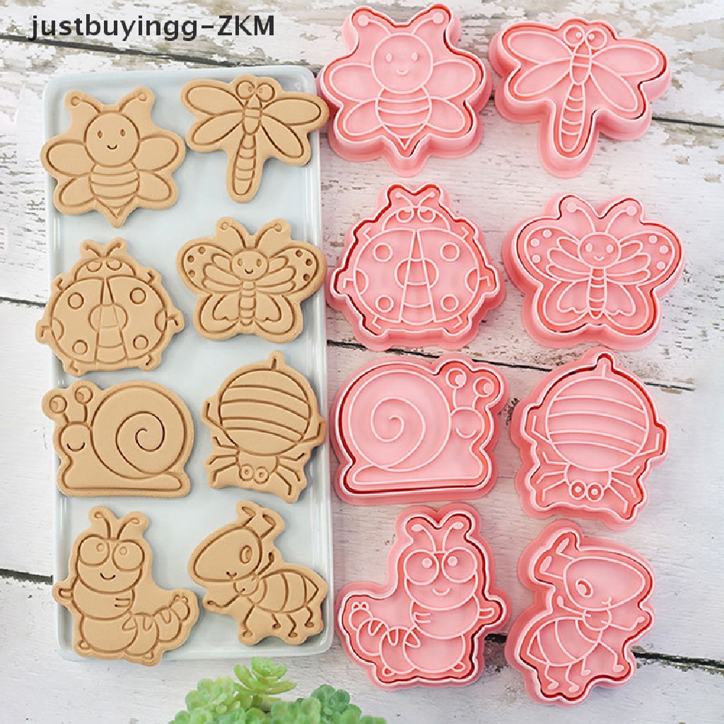 8pcs / set Cetakan Pemotong Kue / Biskuit Bentuk Kartun Hewan Hutan Gajah Singa Lebah Butterfly 3D Untuk Dapur