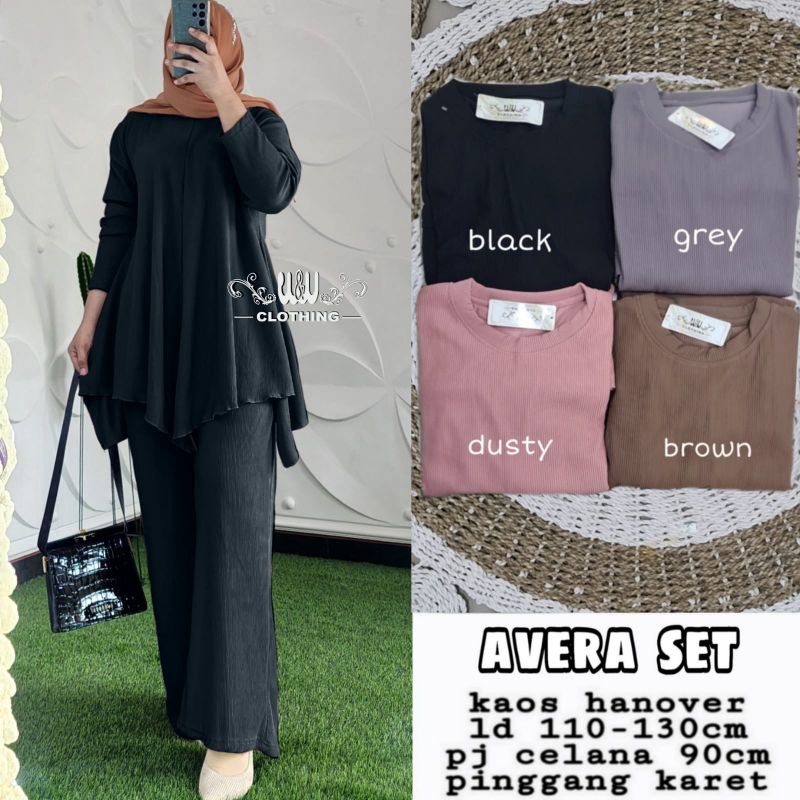 SETELAN WANITA RAJUT JUMBO KEKINIAN AVERA SET BAHAN KAOS HANOVER LD110-130cm CELANA PINGGANG KARET