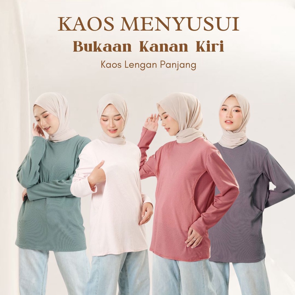 BUNA - Kaos Busui Panjang Bukaan Kanan Kiri Atasan Casual Bahan Knit Rib Wafer Wafel Baby Terry Cotton Spandek Rayon Menyusui Nursing Wear Nursingwear Eriel