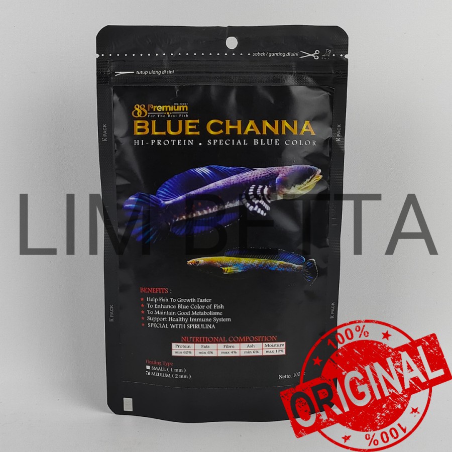 PREMIUM 88 BLUE CHANNA 100 GRAM 2MM - PELET IKAN CHANNA