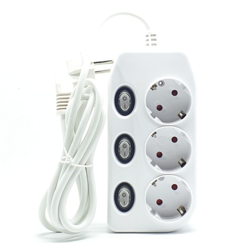 LY-253 Loyal Kualitas Premium Stop Kontak Arde 3 Lubang + 3 Saklar Lampu 1,5 Meter Untuk Watt Besar / Colokan Listrik