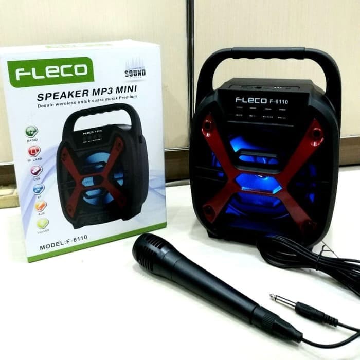 Speaker Bluetooth Karaoke Fleco F 6110 plus bonus mic suara super bass