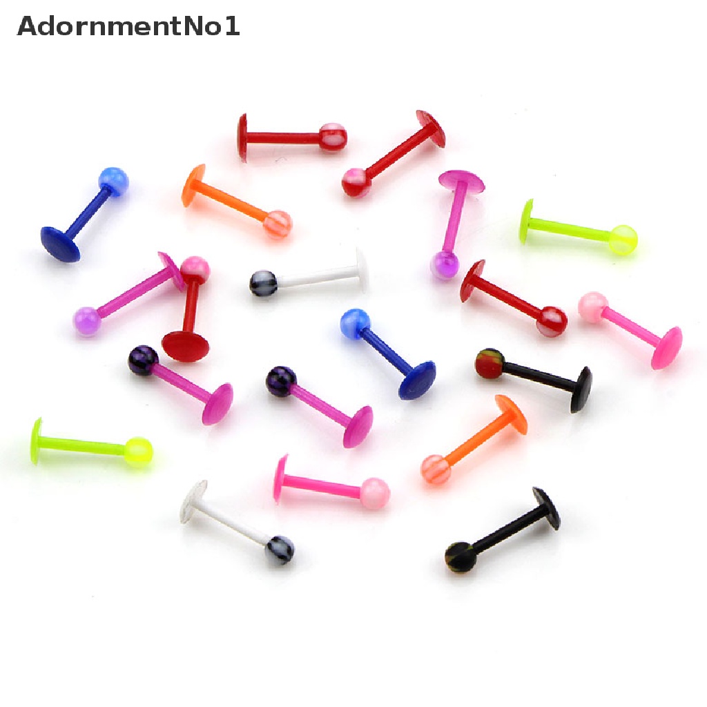 (AdornmentNo1) 20pcs / Set Anting Tindik Lidah / Bibir / Tubuh Desain Barbell Warna Warni