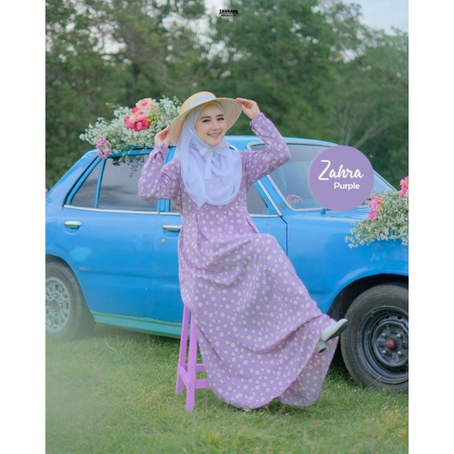 READY STOK Zahra Dress (hanya dress) by Zahrana|Gamis Motif Bunga|Homedress