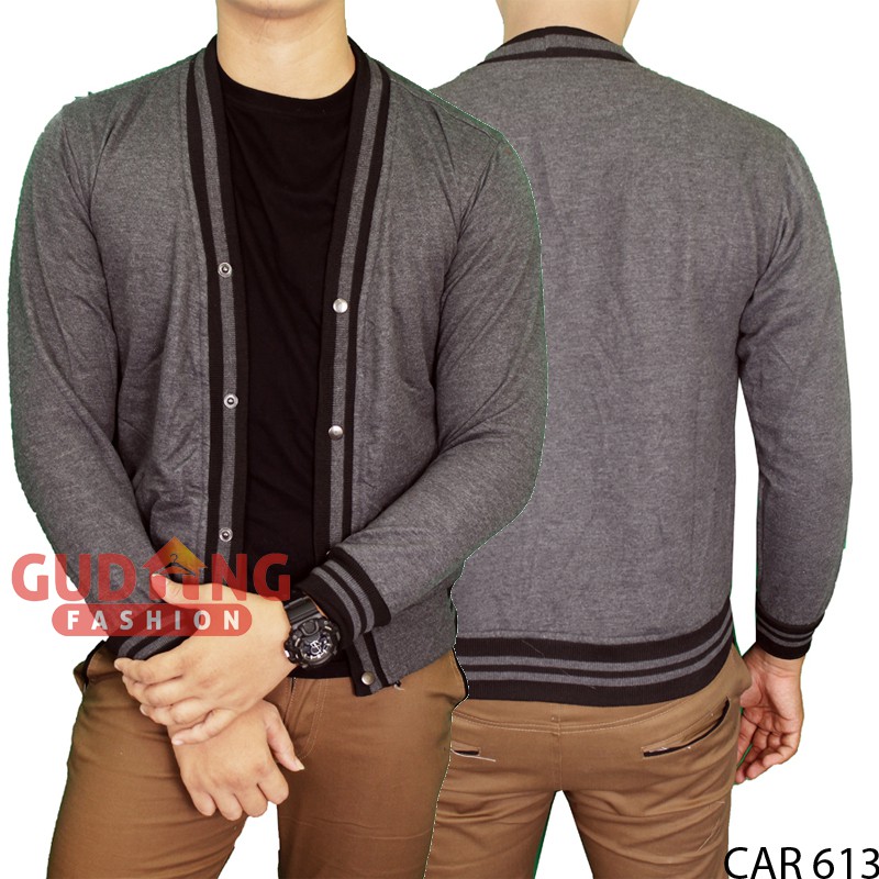 Cardigan Fleece Abu Tua Basic Polos Panjang Pria CAR 613