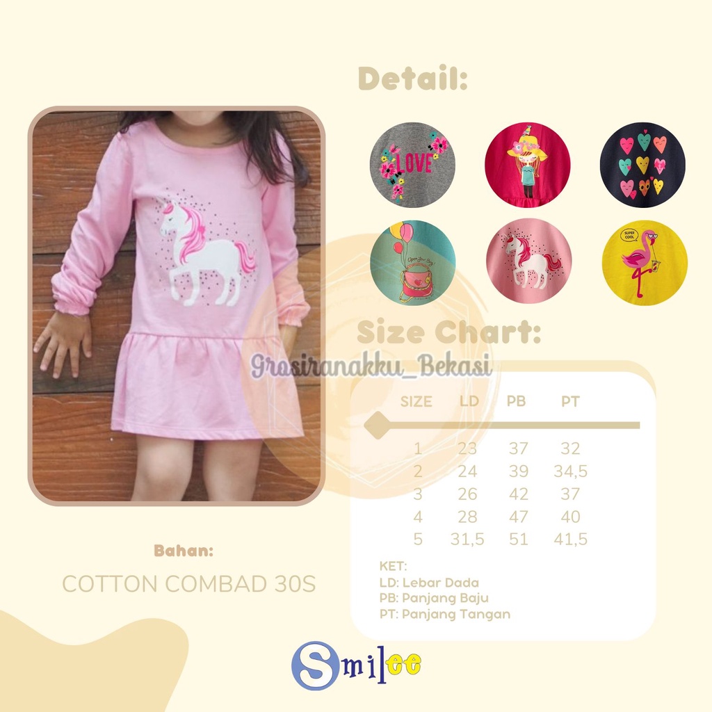 Minidress Anak Smilee Warna Abu Size 1-5Tahun