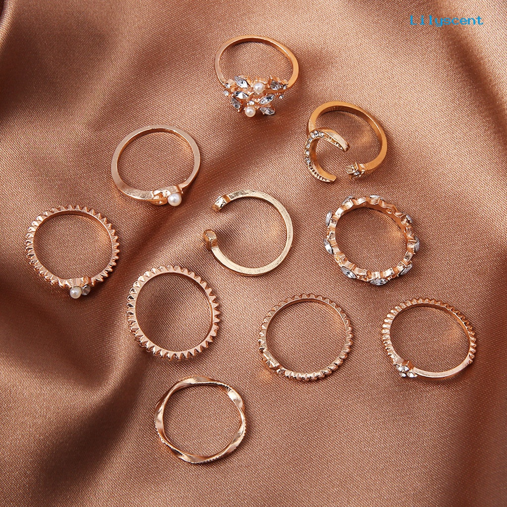 10 Pcs Cincin Jari Bentuk Geometris Daun Bulan Hati Tidak Pudar Untuk Hadiah Wanita