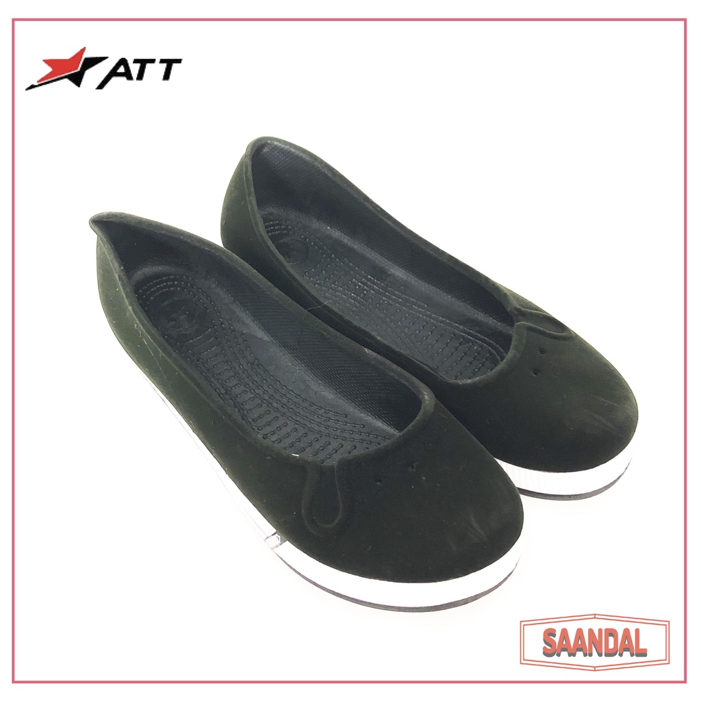 Sepatu Flats Karet Wanita ATT Hitam Sepatu Kantor Sekolah Ringan (BISA SATUAN COD)