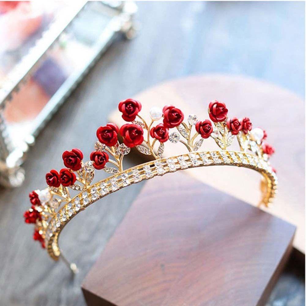 REBUY Rebuy Bridal Tiara Wanita Vintage Warna Emas Bando Berlian Imitasi Alloy Mahkota Rambut