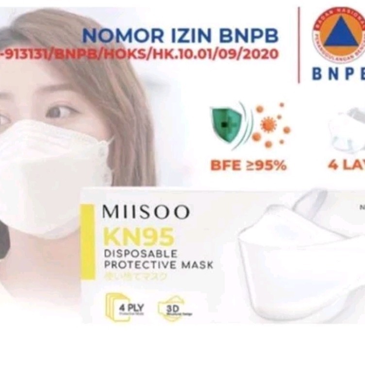 MASKER MIISOO 4PLY 3D MASKER KN95 EVO STANDART BNPB MASKER KOREA PUTIH