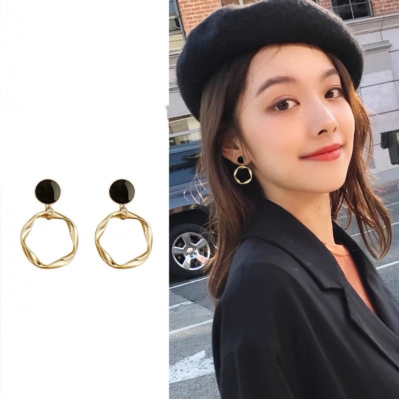 Korea Sweet Circle Drop Earrings for Women Metal Fashion Statement Dangle Earring Jewelry