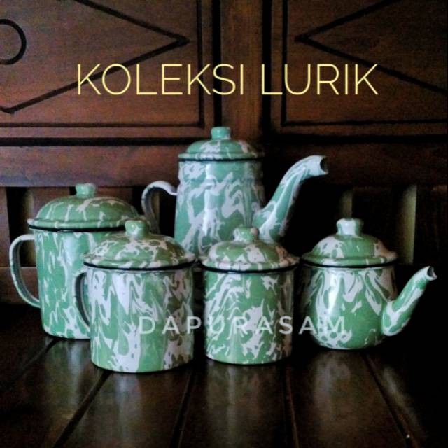 Set All Lurik Teko Gelas enamel Jadul