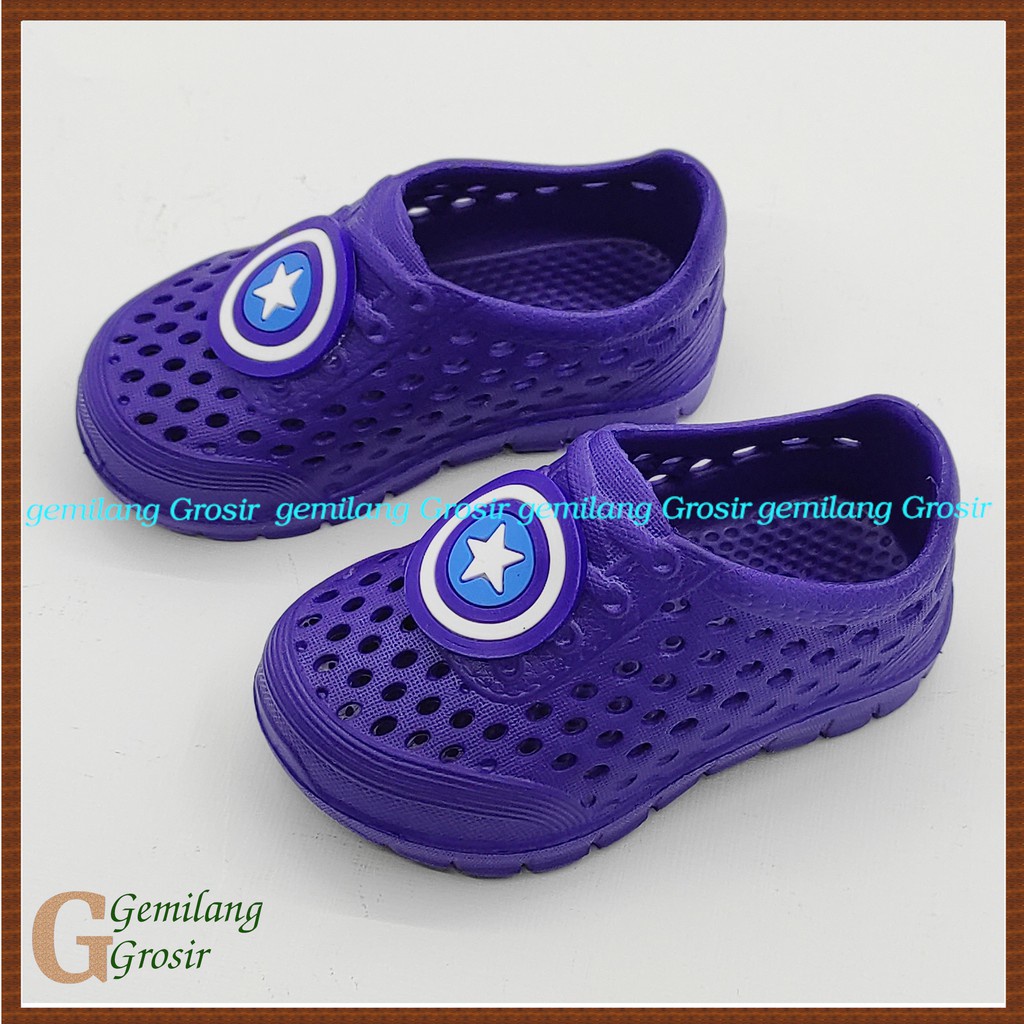 Sendal Anak Laki Laki Usia 6 - 12 Bulan Karet Anti Licin Size 19 Sepatu Sandal Slop Biru Ringan