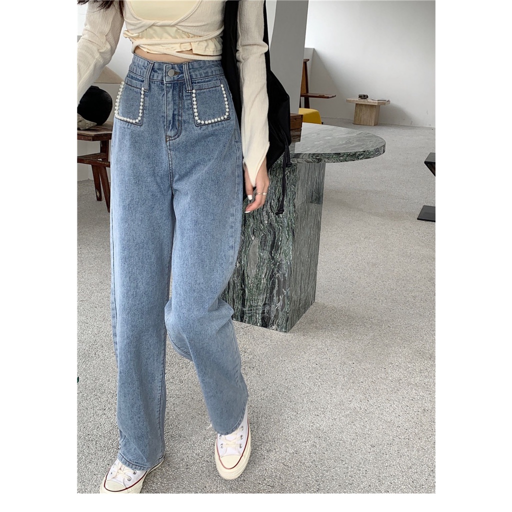 Korean Style Celana Jeans Highwaist Wanita Kekinian  Boyfriend Jeans