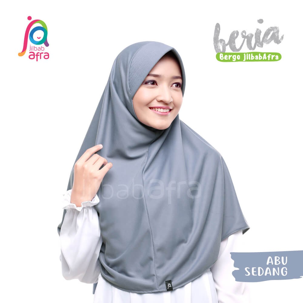 Jilbab Beria Abu Sedang - Bergo Jilbab Afra - Hijab Instan Bahan Kaos, Adem &amp; Lembut