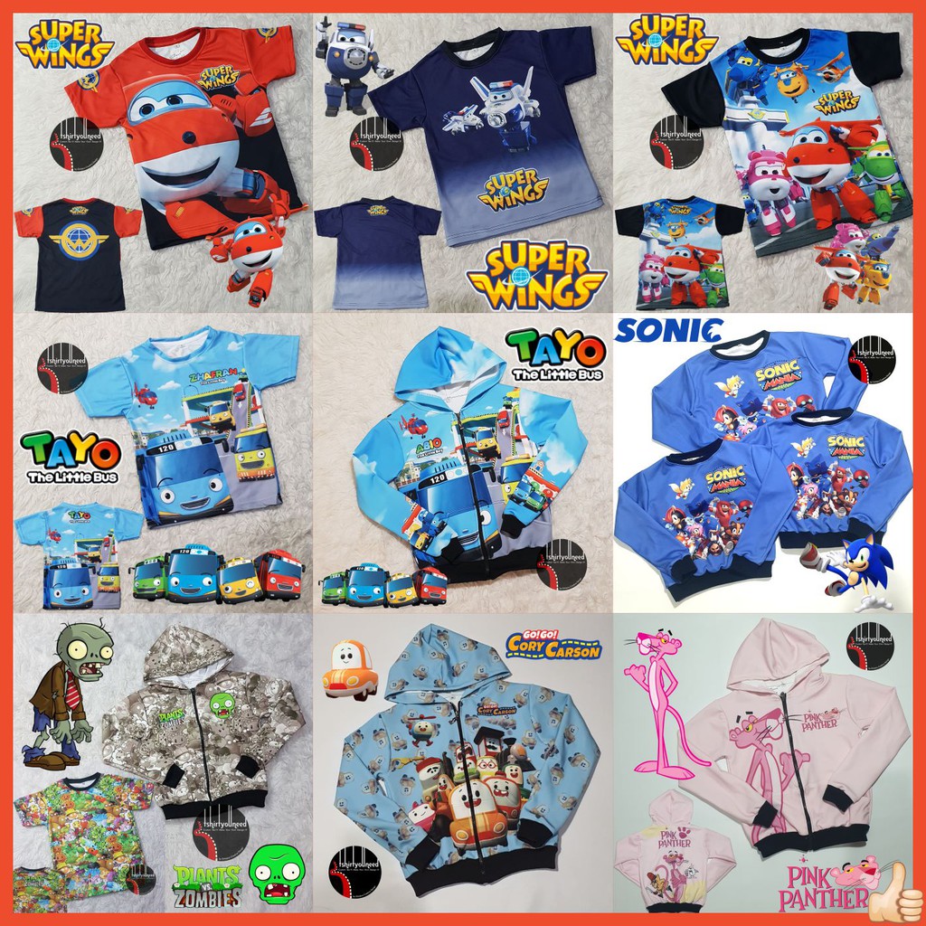 Jual Baju Kaos Jaket Anak Dewasa Tayo Sonic Super Wings Pink Panther