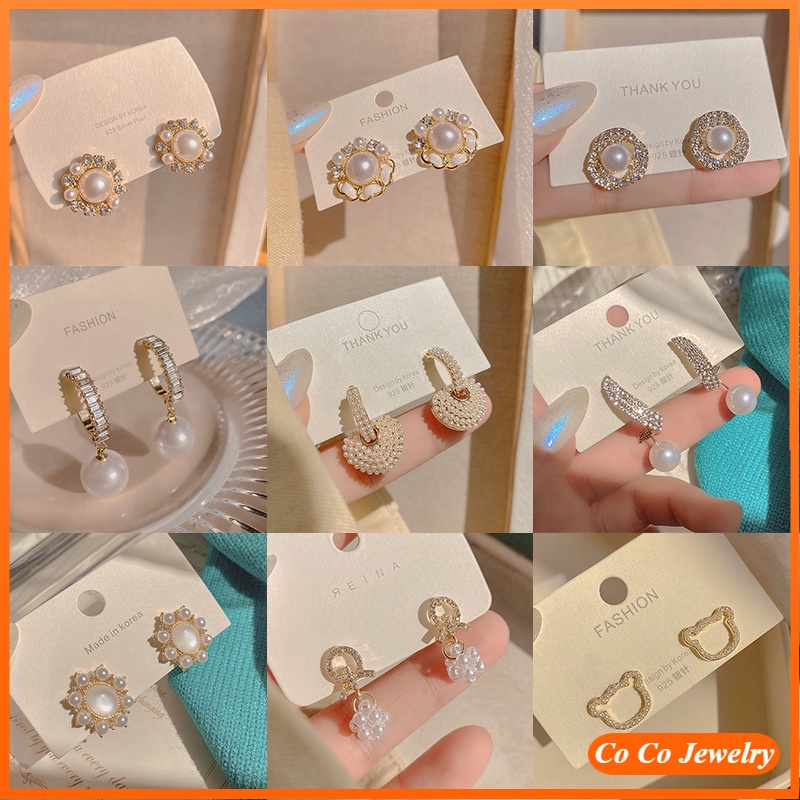 Anting S925 Silver Needle Aksen Mutiara Gaya Korea Untuk Wanita