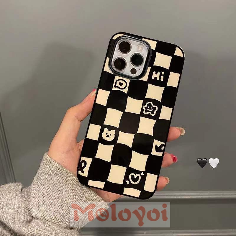 Soft Case Tpu Motif Kotak-Kotak Hitam Putih Untuk iPhone 11 13 12 Pro Max XR X 7 8 Plus Xs Max SE 2020