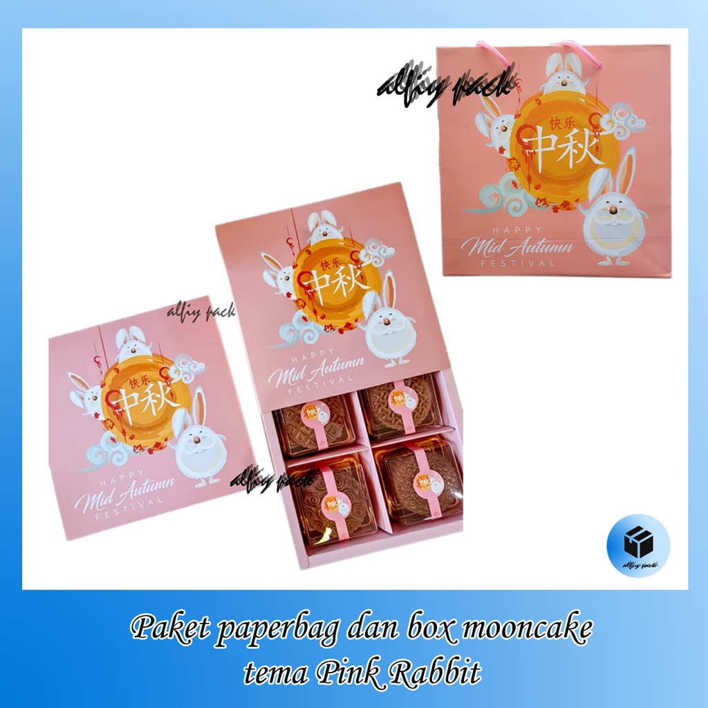 

1pack isi 5pcs BUNDLING PAPERBAG DAN BOX MOONCAKE EDISI PINK RABBIT SEKAT 4 DUS BOX PIE MOON CAKE 100GR KOTAK KUE BULAN PACKAGING HAMPERS MID AUTUMN FESTIVAL PAPER BAG