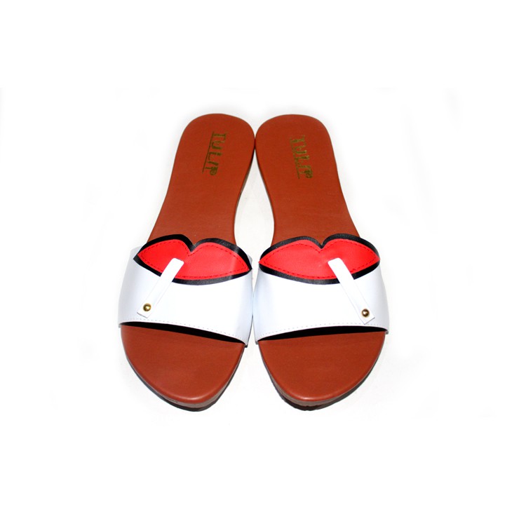 sendal teplek cewek woman flat sandal aksen bibir merah (1D2) fse090