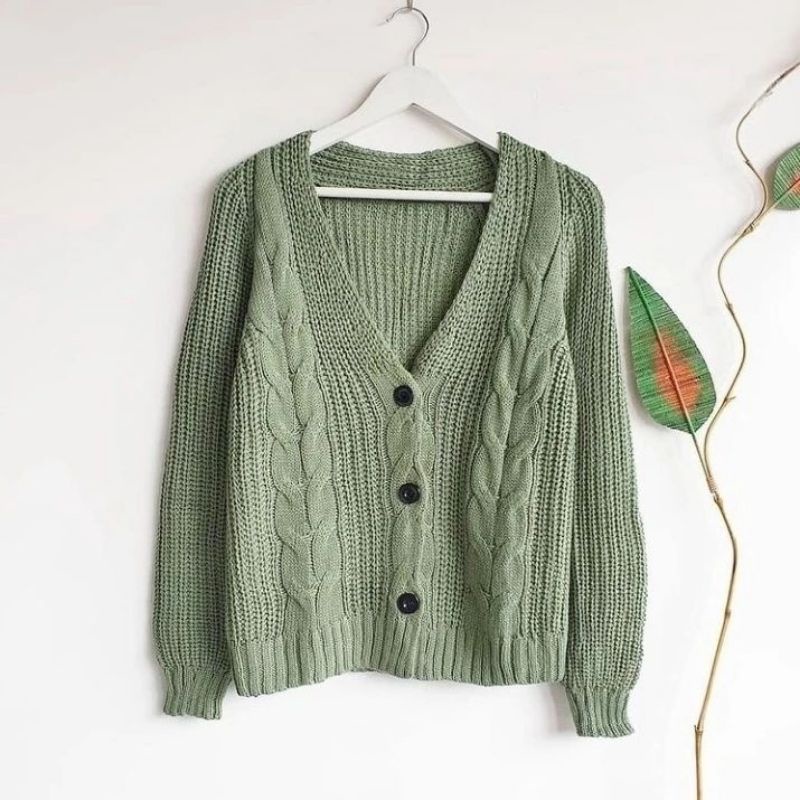 Cable Knit Cardigan Wanita/Cewek Dusty Mocca White Bronze Burgundi Mint Nila Army | Cable Cardy Tebal Premium