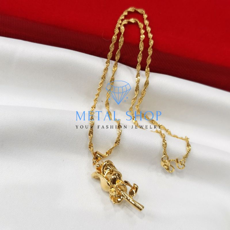 MS - Kalung Rhodium Motif Bunga Mawar