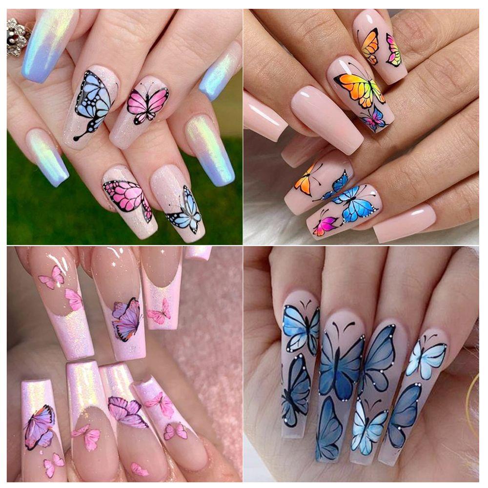 R-flower 10pcs Stiker Kuku Nail Art Tips Perekat Sticker Starry Paper Butterfly