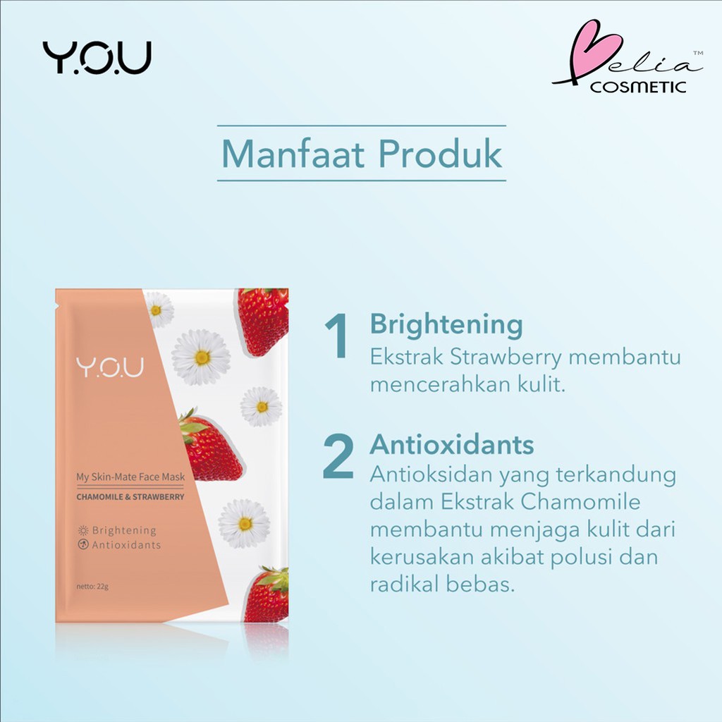 ❤ BELIA ❤ YOU My Skin - Mate Face Mask 22g | Sheet Masker Y.O.U makeups Skin Care (✔️BPOM)