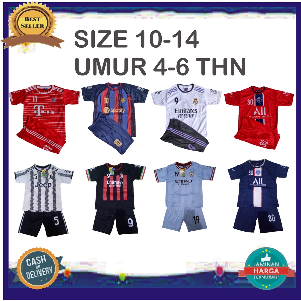 SETELAN KAOS BOLA JERSEY ANAK USIA 4-6 TAHUN MURAH