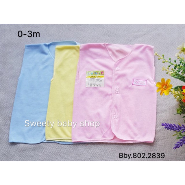 6pcs Baju bayi kutung polos warna 0-3m / baju bayi lengan buntung Newborn / baju bayi tanpa lengan