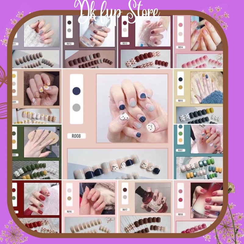 [✅ bisa COD] [✅ Gratis LEM dan KIKIR ] (DK0044) 24pcs/set Kuku Palsu Pendek Panjang Imitasi Nail Tip