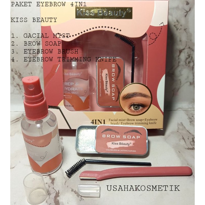 PAKET EYEBROW 4IN1KISS BEAUTY FACIAL MIST+BROW SOAP+EYEBROWBRUSH+EYEBROW TRIMMING KNIFE NO.68219-03