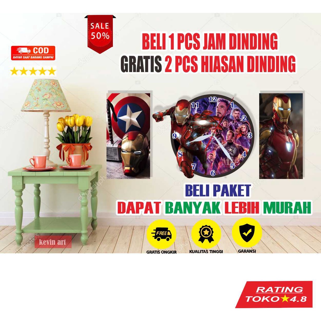 JAM DINDING MINIMALIS UNIK KARAKTER IRONMAN KEREN KAYU CUSTOM BESAR MURAH 3d DEKORASI DINDING MODERN MEWAH ARTISTIK HIASAN DINDING DEKORASI DINDING GLOW IN THE DARK HADIAH KADO ULANG TAHUN PERNIKAHAN WISUDA PERNAK PERNIK DINDING AKSESORIS RUANGAN KELUARGA