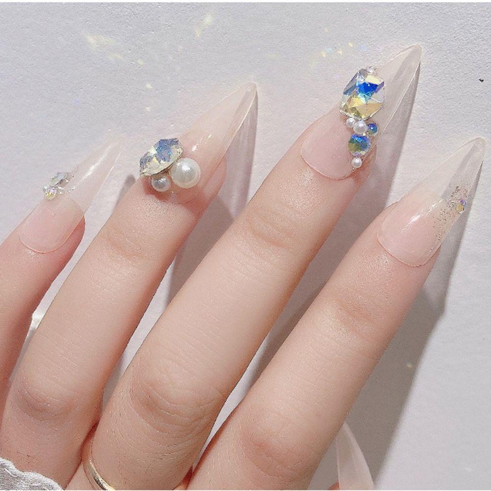 Mxbeauty Nail Art Rhinestones Warna-Warni Mengkilap Menunjuk Kembali Glitter Permata DIY Craft Nail Charms