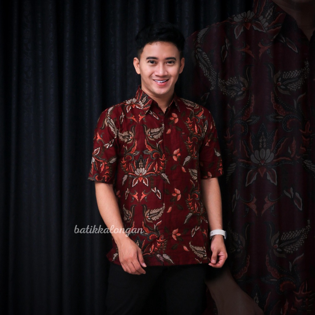 SIZE M L XL XXL XXXL BSWART Batik HRB026 Kenongo Hem Pendek Padi Pekalongan M L XL Batik Pria MURAH-HEM GODONG ABANG
