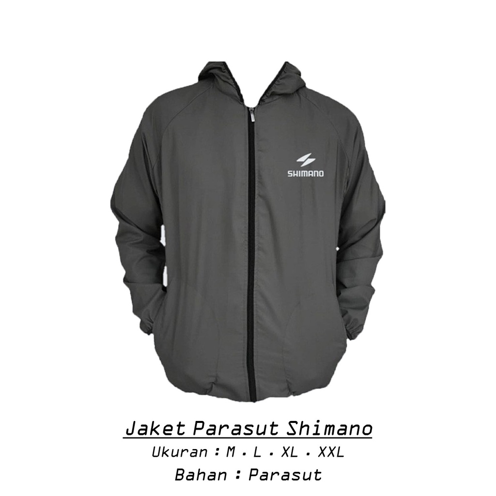 Jaket Parasut Shimano Waterproof Jaket Sauna Parasut Olahraga Running Jogging Mancing Pria Wanita-Abu Tua