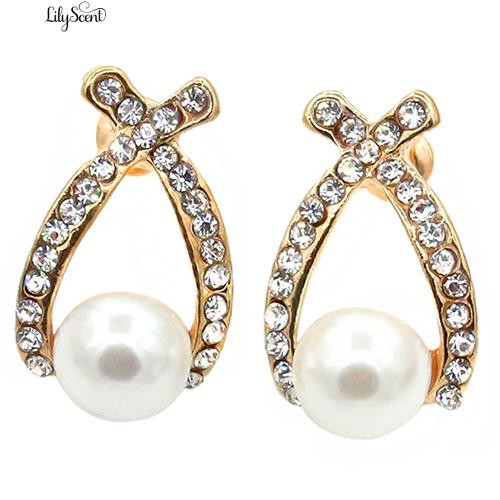 Anting-anting mutiara imitasi mutiara perempuan anting-anting salib berlian imitasi pernikahan