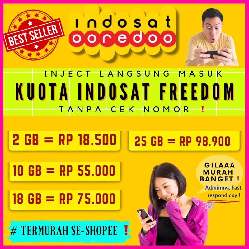 ISI ULANG KUOTA INDOSAT PAKET DATA IM3 FREEDOM 2GB 10GB 16GB 25GB FULL 24 JAM 30 HARI MURAH