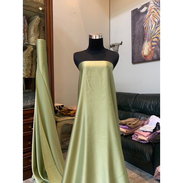 Bahan Satin Maxmara Silk Lux Premium Meteran Mewah Warna Hijau Sage Green