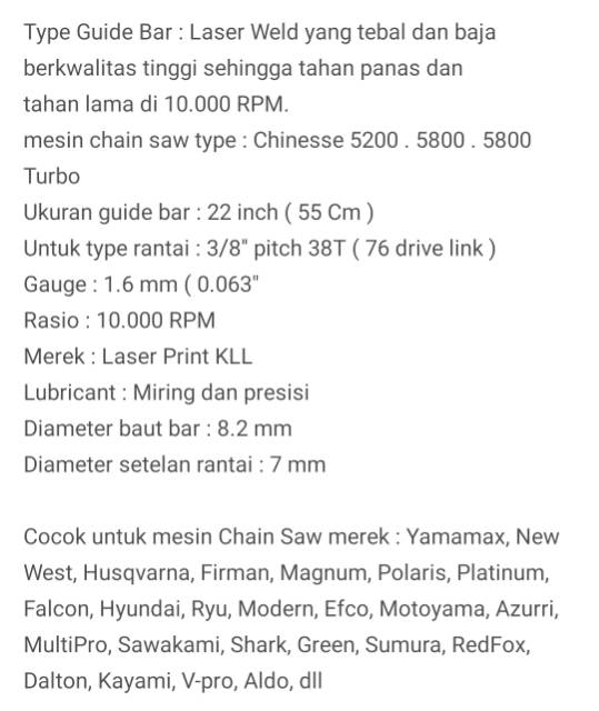 Guide Bar laser tip chain saw gergaji kayu senso 22 inch yamamax chainsaw yamamax