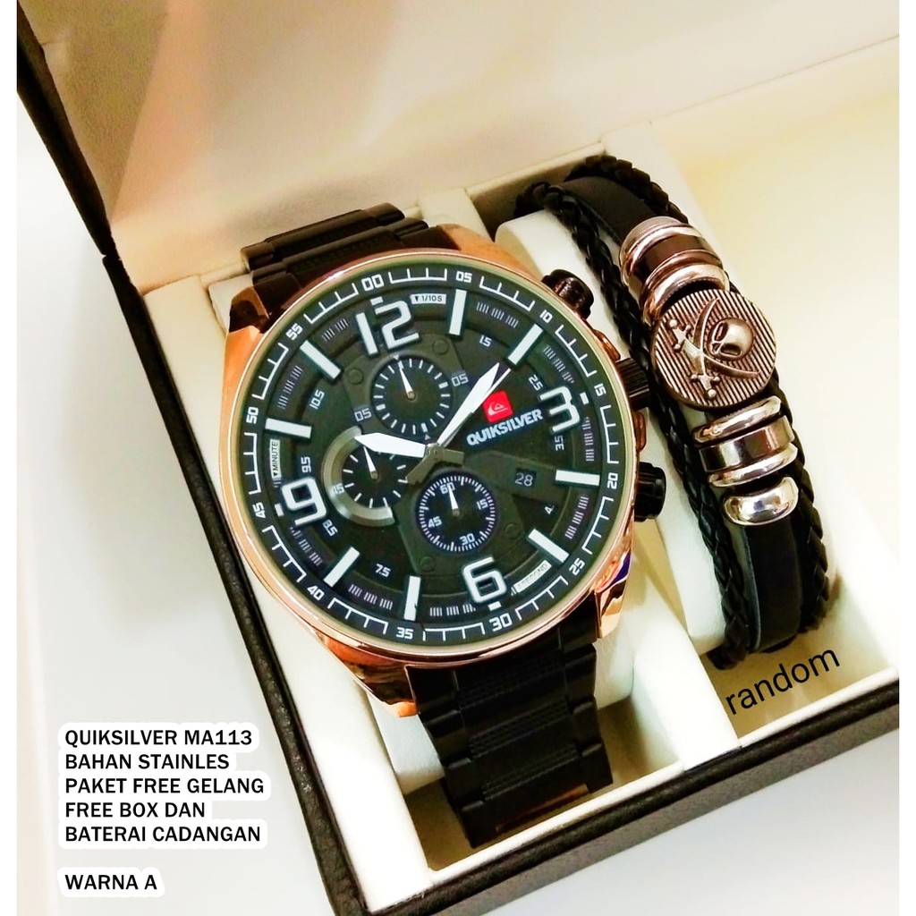 Jam tangan pria quiksilver rantai MA1113/Jam tangan paket free gelang elegant