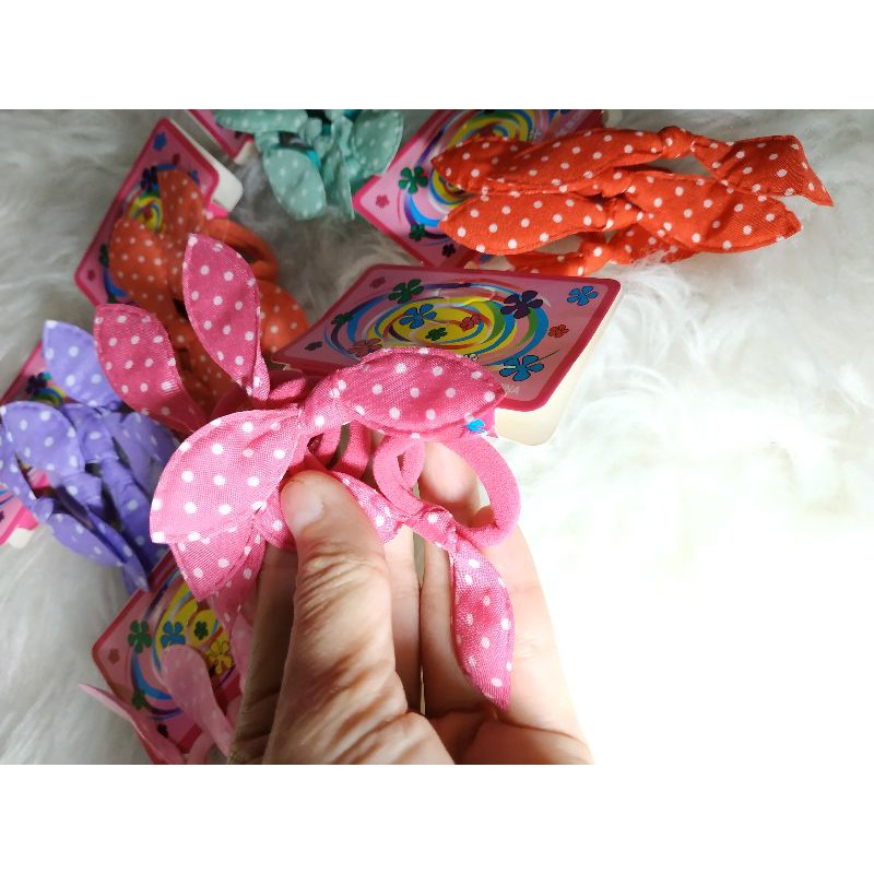 KBN11 Ikat Rambut Karet Nylon Pita Polkadot  isi 3pcs 3cm