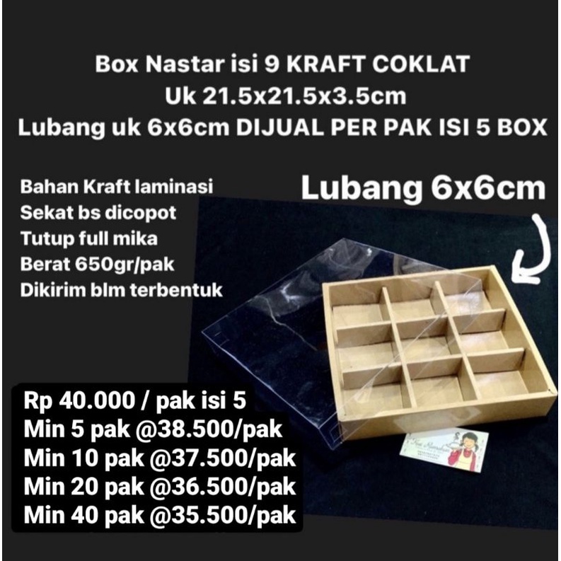 

Box Nastar isi 9 KRAFT COKLAT⁣ LUBANG 6x6cm per pak isi 5 box