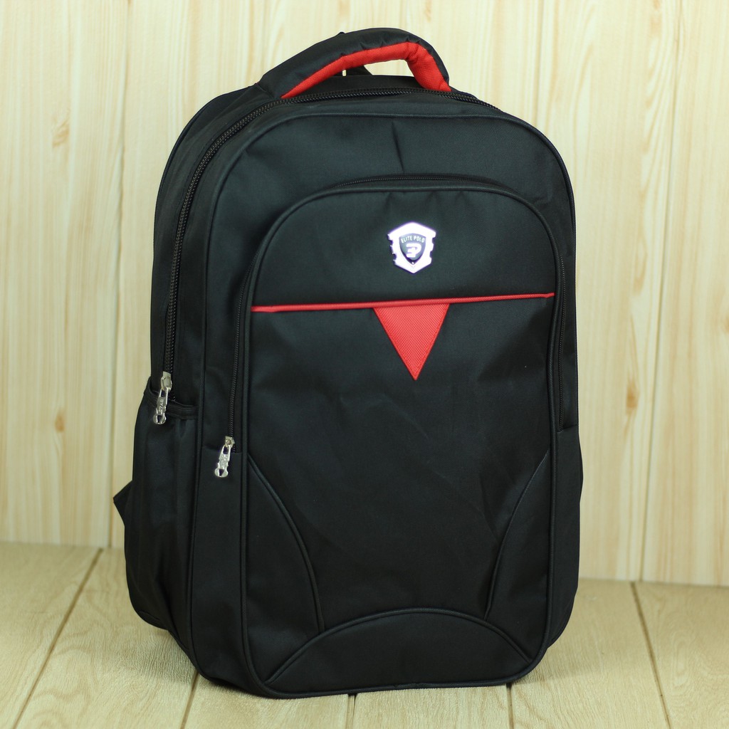 Ransel Pria Gendong Polo Segitiga Merah Tas Laptop Hitam Tebal Bonus Raincover Elite Polo Punggung Pria Ransel Hitam Sekolah Kerja Termurah