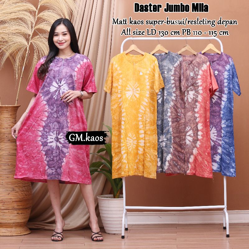 Daster super jumbo bahan kaos ld 130 muat BB 100kg busui resleting depan