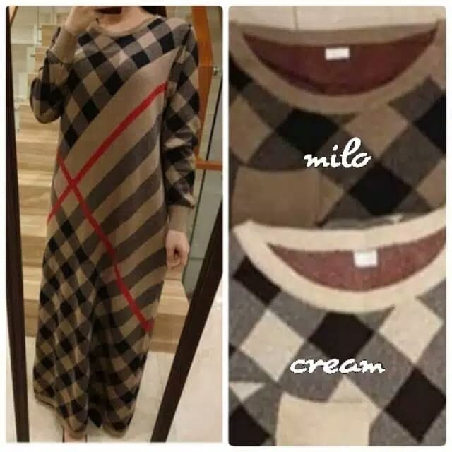 PREMIUM PROMO GAMIS RAJUT BURBERRY STRIP IMPORT/BAJU MUSLIM WANITA/ BAJU RAJUT