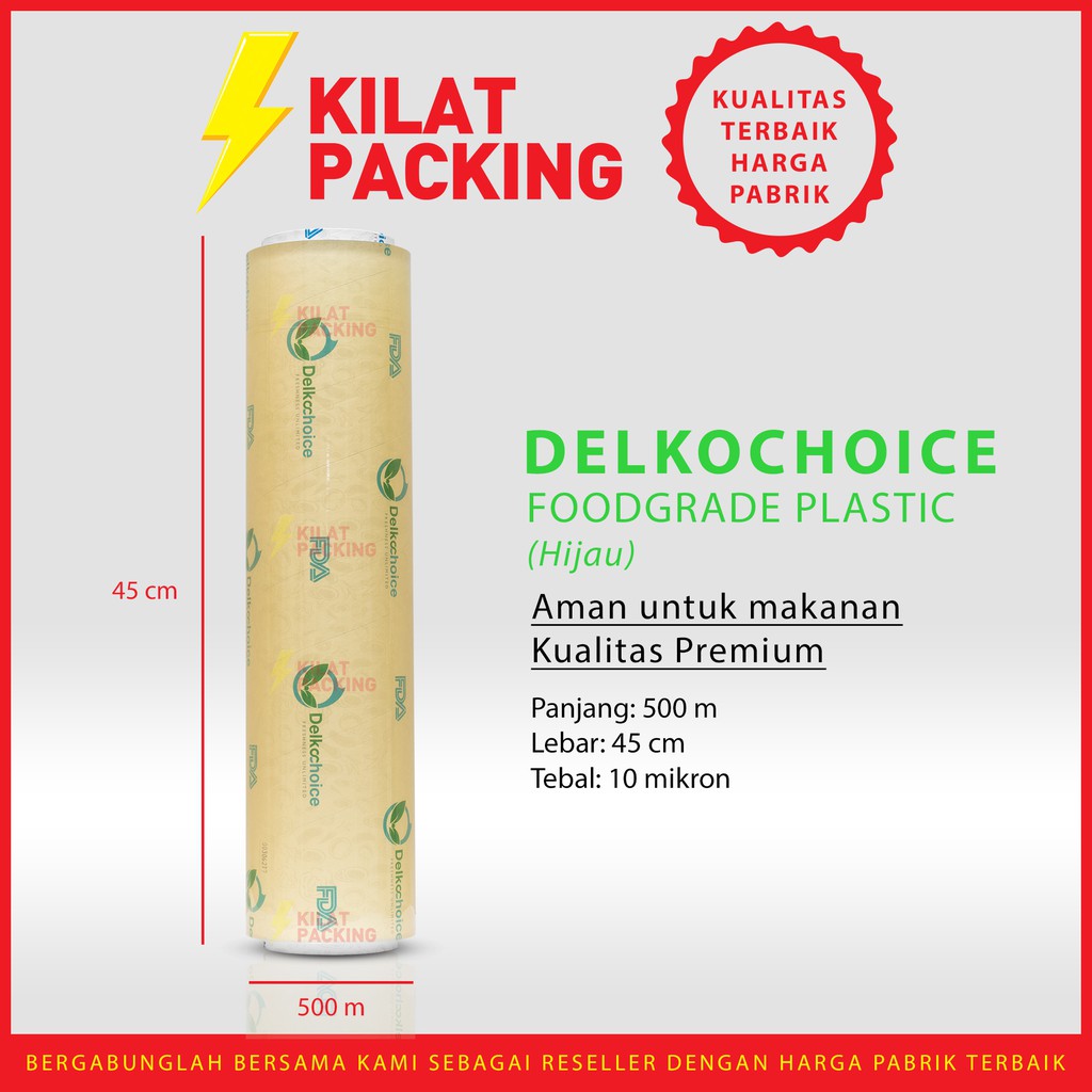 Cling Wrap Delkochoice Hijau 45cm x 500m - PLASTIK PEMBUNGKUS MAKANAN - PLASTIK WRAPPING MAKANAN